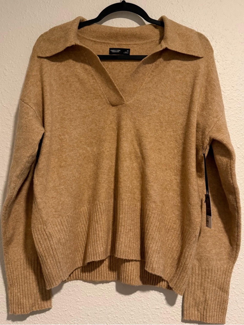 Simply Vera Vera Wang Camel V-Neck Collared Sweater